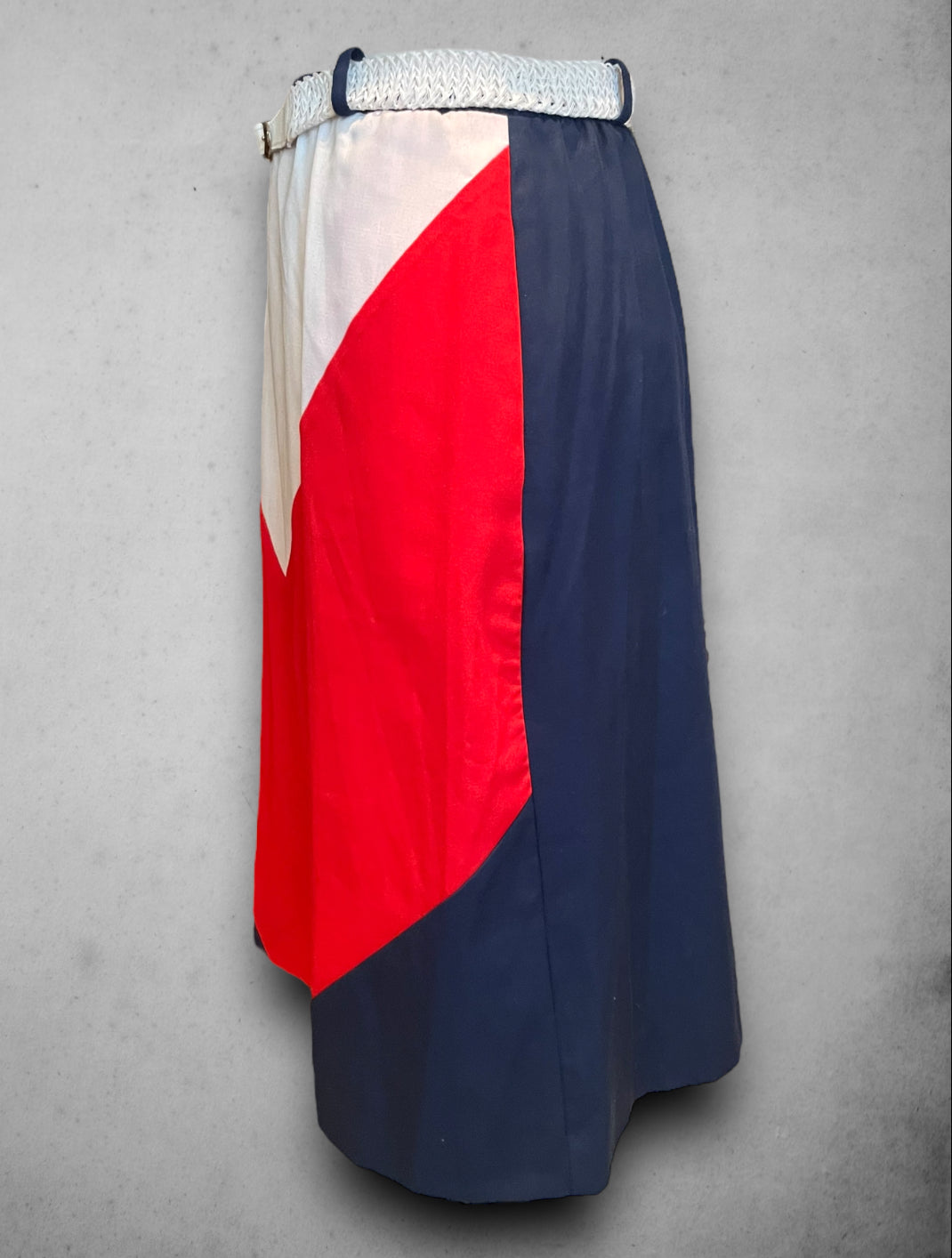 Vintage 1970’s Red, White & Blue Chevron Belted Pocket Skirt