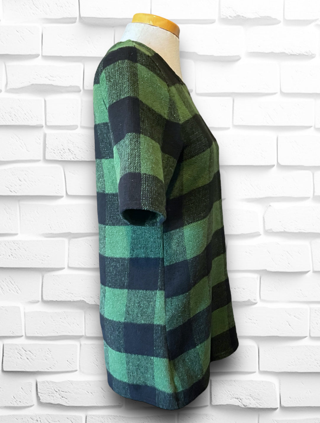 Vintage Green Plaid 3/4 Sleeve Mini Dress