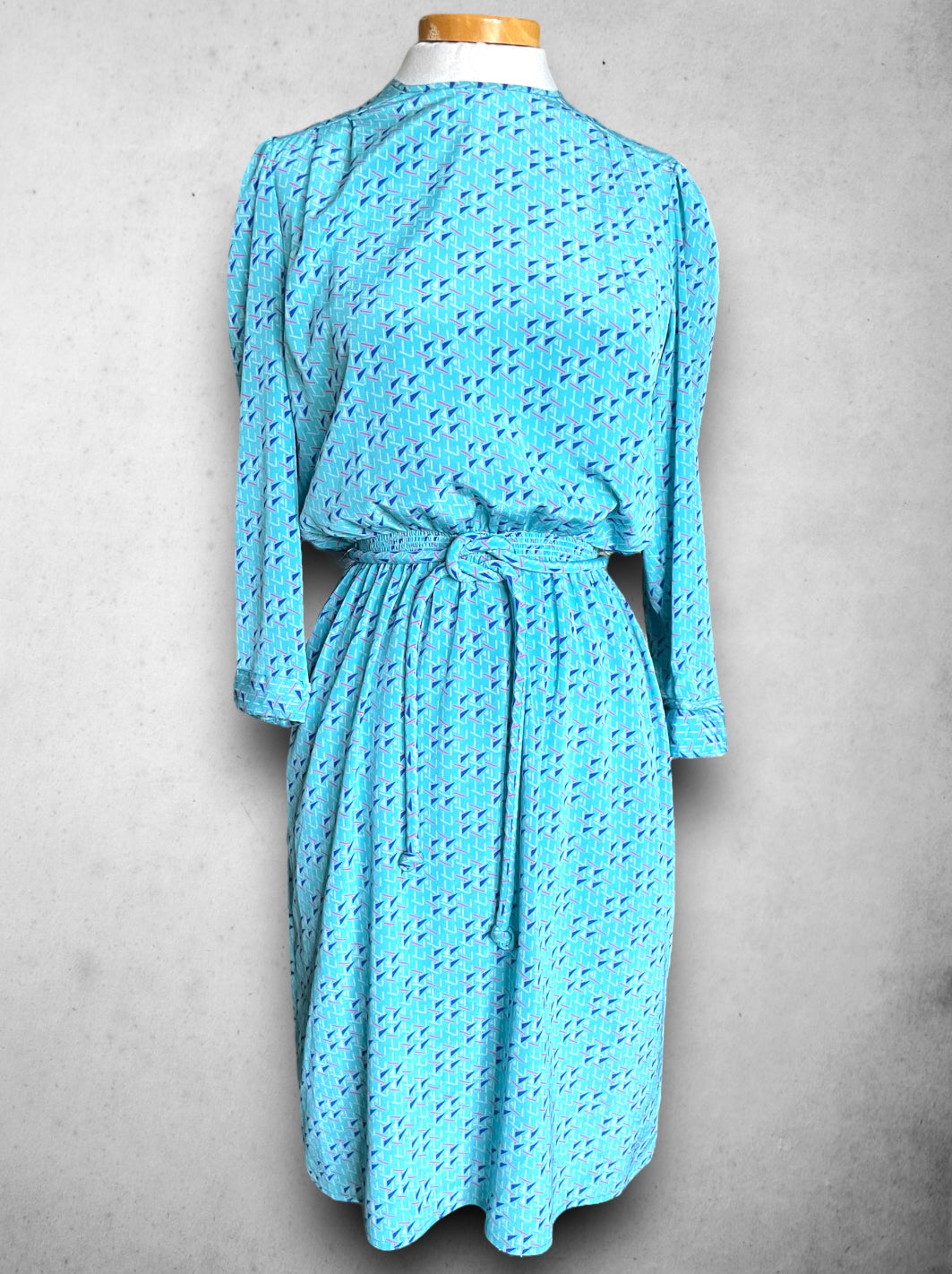 Vintage 1980’s Blue, Teal, Pink & White Abstract Pattern Dress