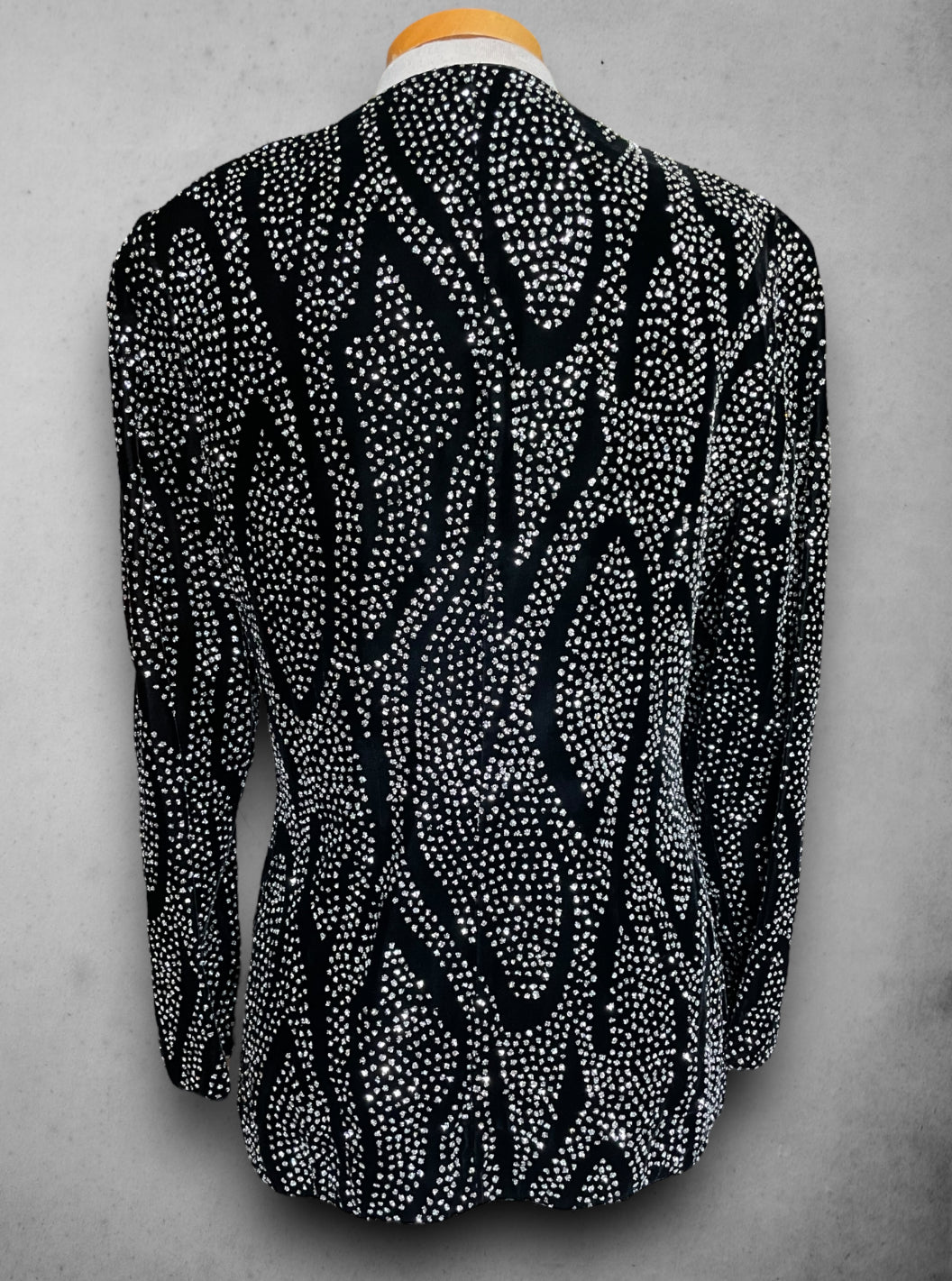 Vintage 1980’s Black Velvet Silver Glitter Pattern Coat / Button Up Blouse