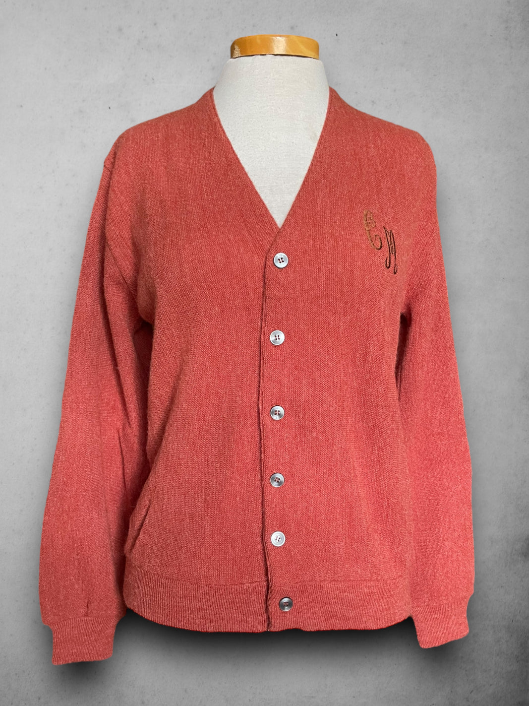 Vintage 1960’s Burnt Orange Monogrammed Cardigan Sweater