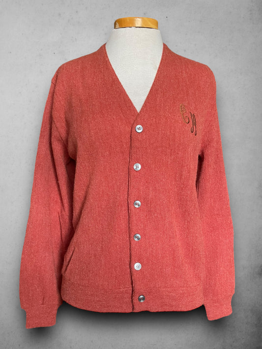 Vintage 1960’s Burnt Orange Monogrammed Cardigan Sweater