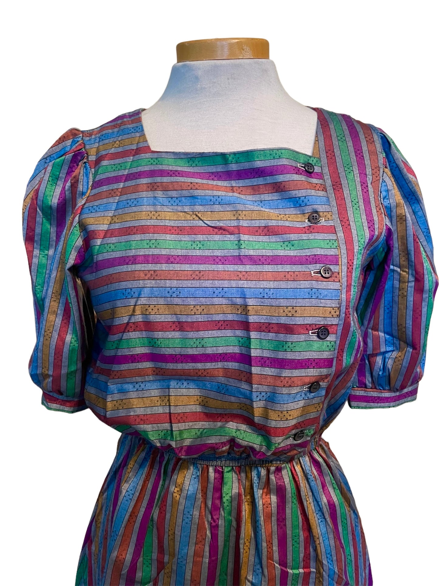 Vintage 80’s-90’s Heather & Rainbow Stripe A-line dress