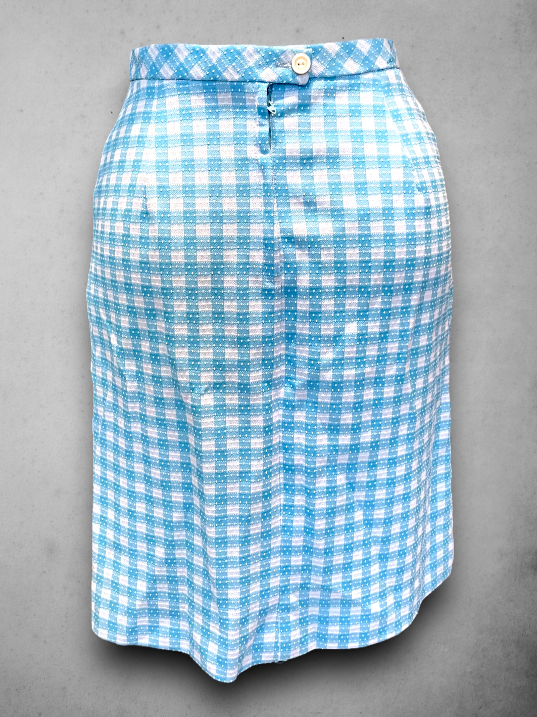 Vintage 1960’s Turquoise Blue Plaid & Polka Dot Pleated Skirt