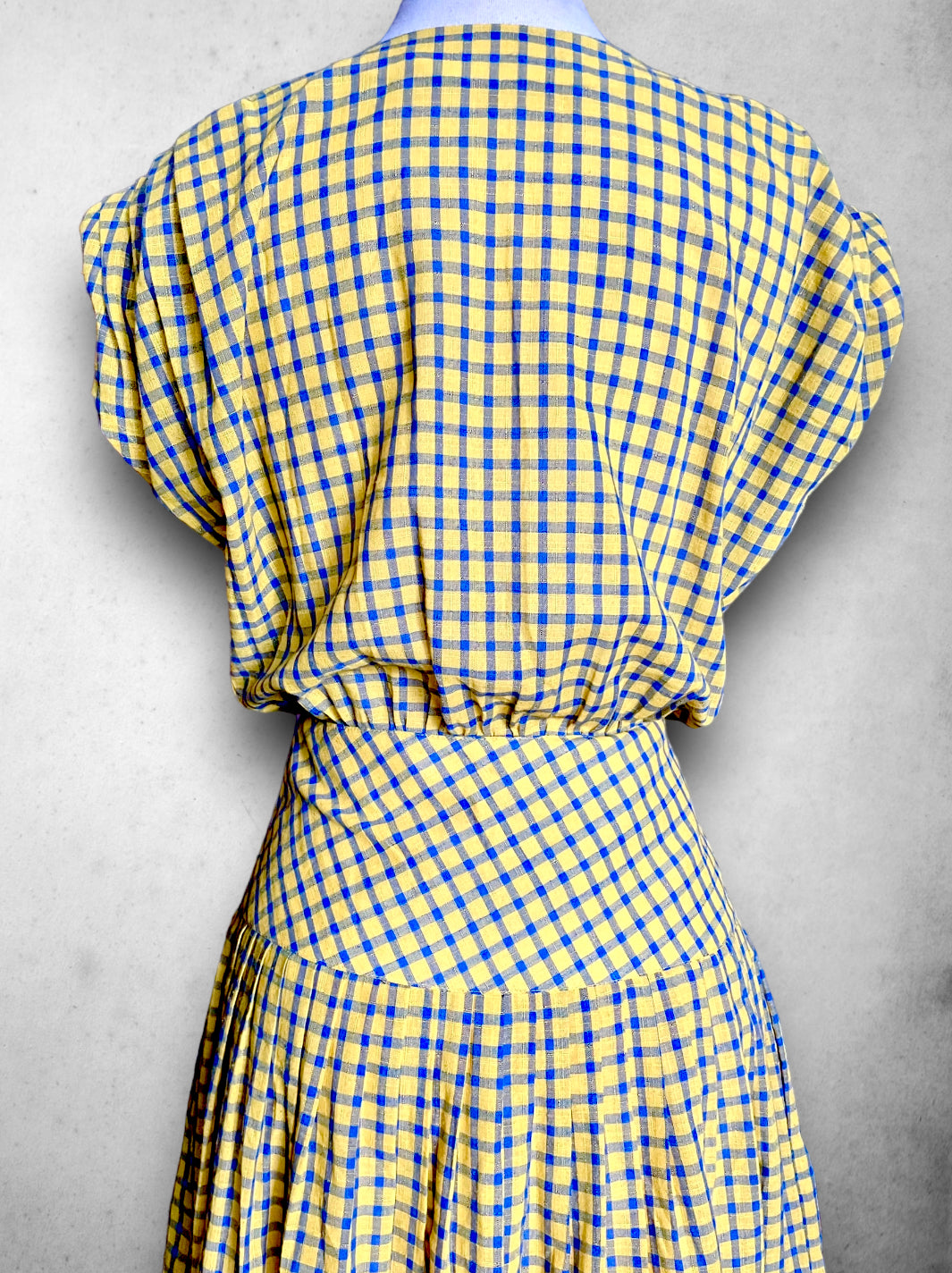 Vintage 1970’s Blue & Yellow Plaid Sleeveless Dress