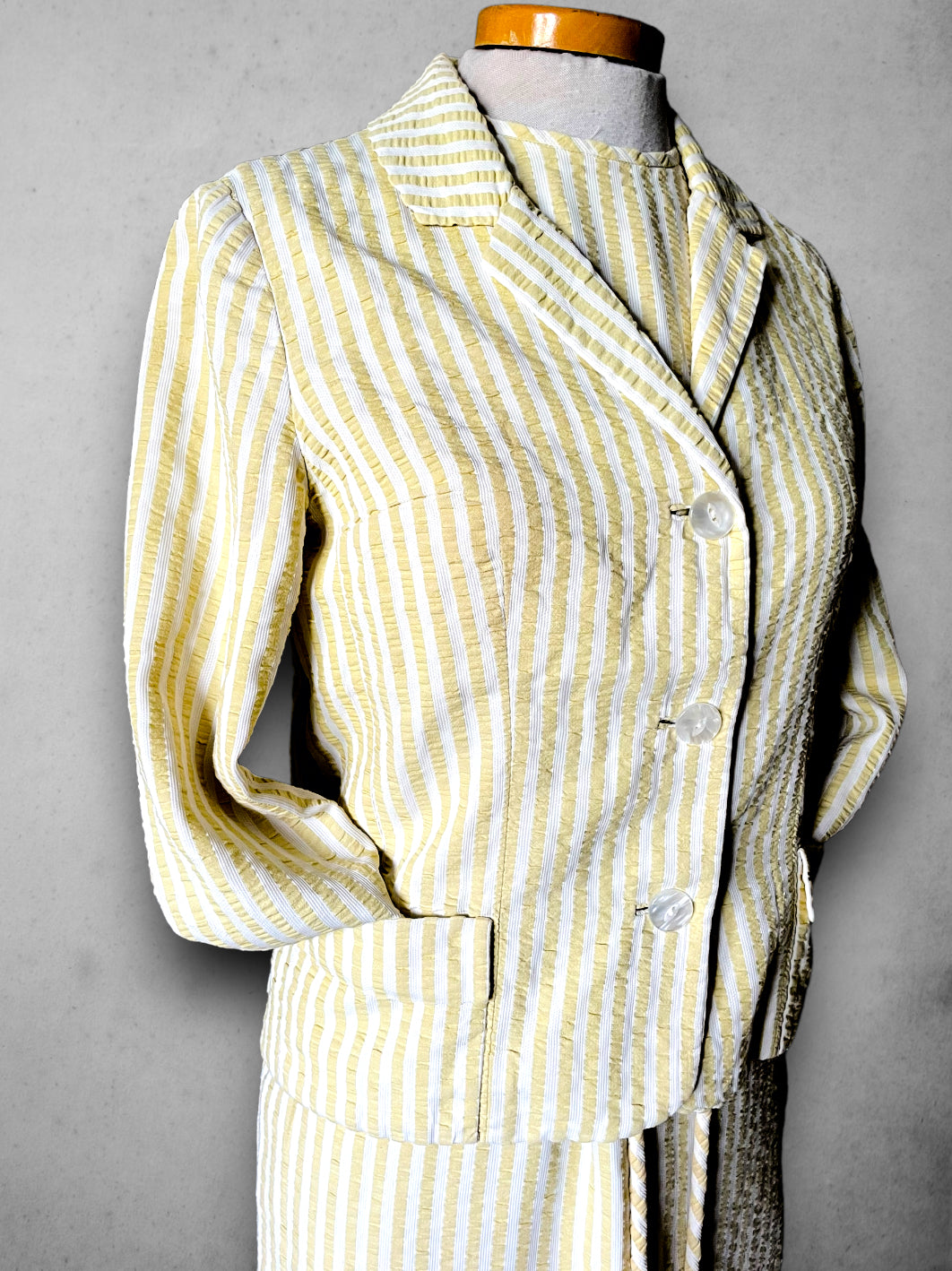 1960’s Yellow Gingham Striped Summer Dress & Blazer Set