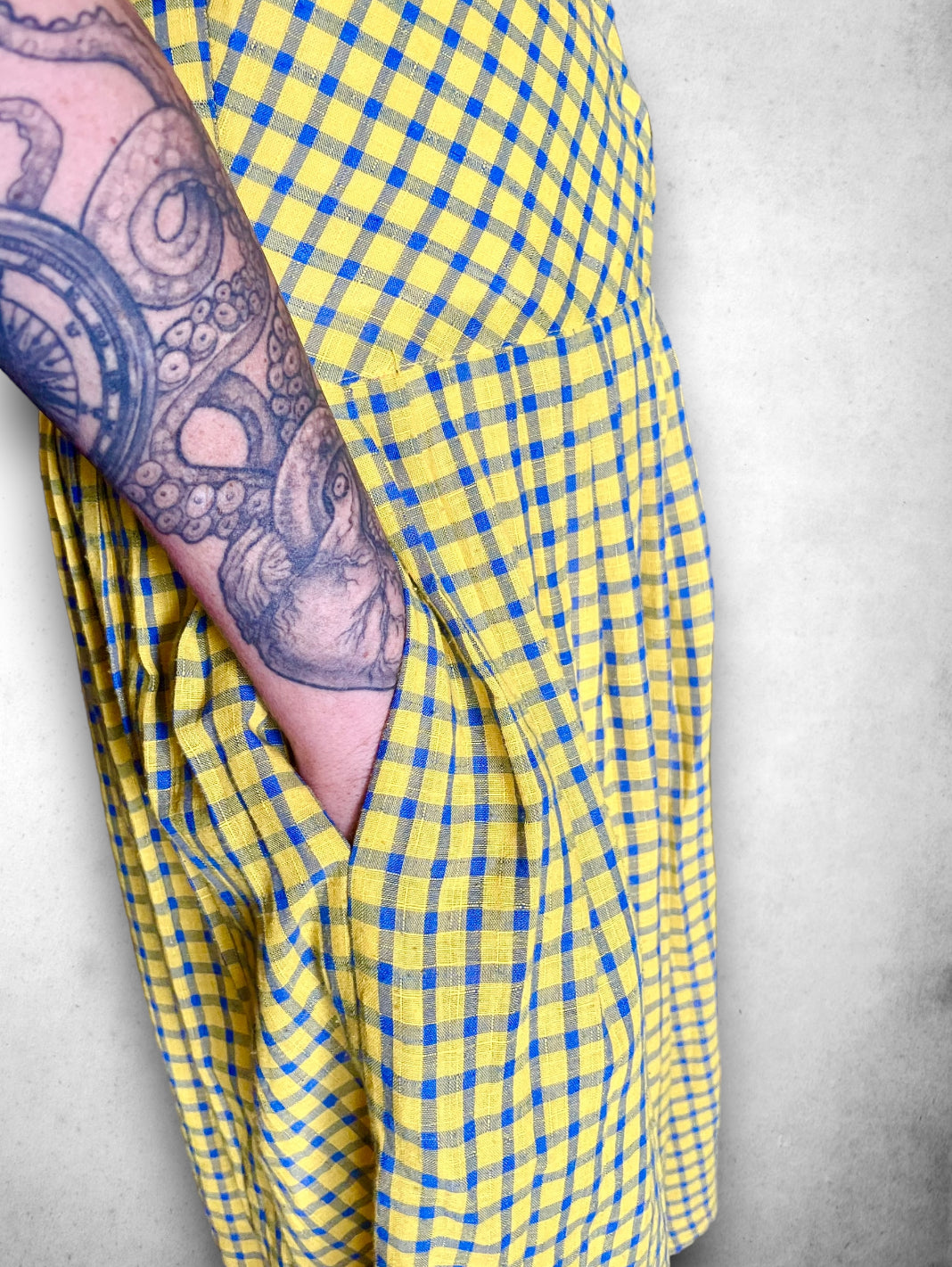 Vintage 1970’s Blue & Yellow Plaid Sleeveless Dress