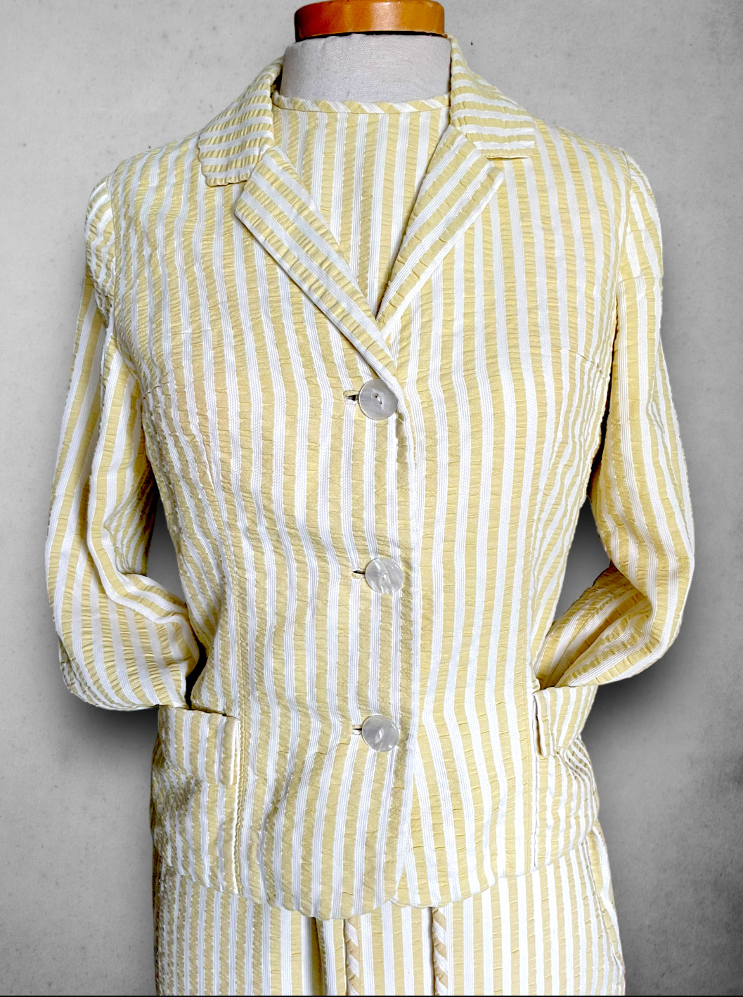 1960’s Yellow Gingham Striped Summer Dress & Blazer Set