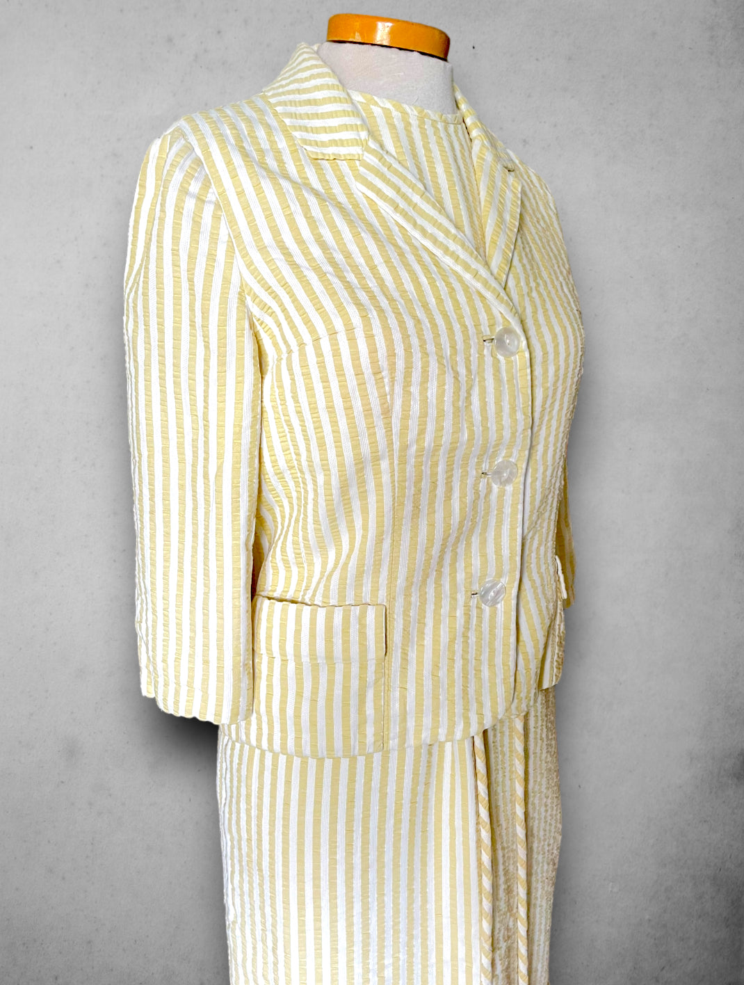 1960’s Yellow Gingham Striped Summer Dress & Blazer Set