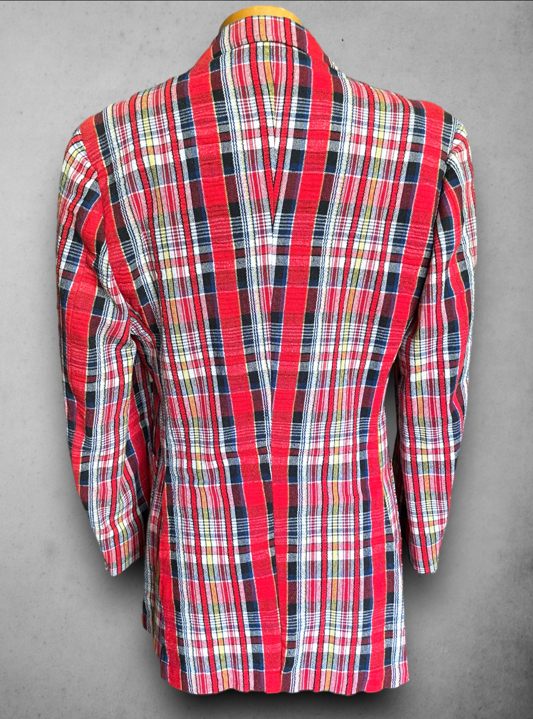 Vintage 1970’s Johnny Carson Red, Yellow, Blue & White Plaid Sports Coat / Blazer