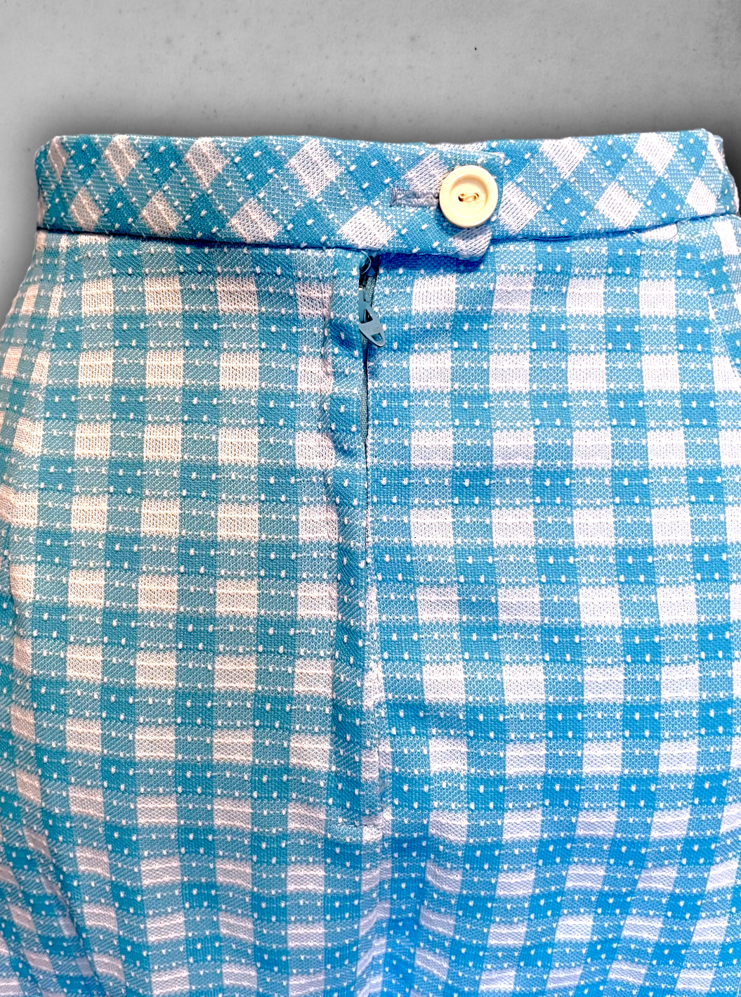 Vintage 1960’s Turquoise Blue Plaid & Polka Dot Pleated Skirt