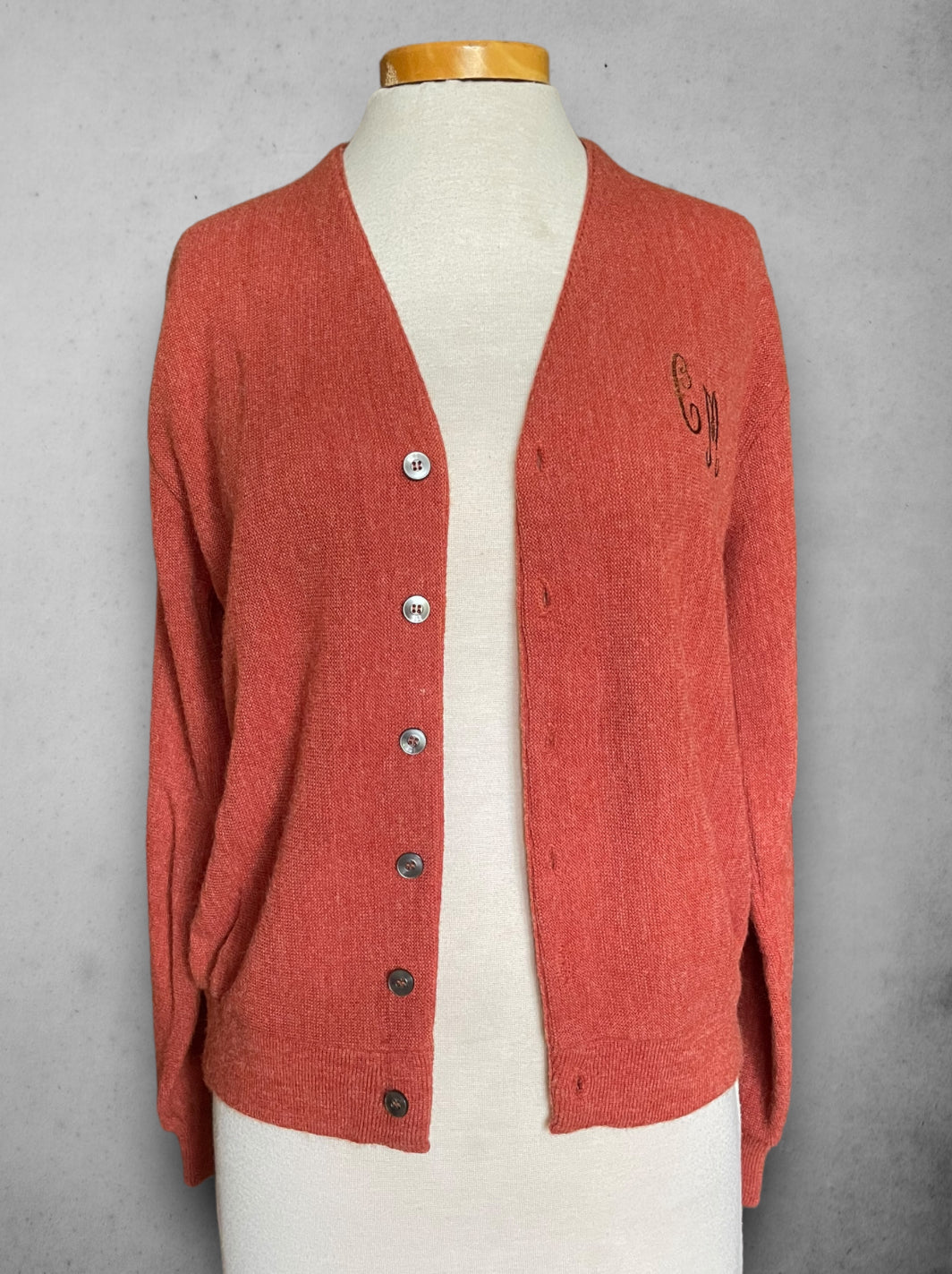 Vintage 1960’s Burnt Orange Monogrammed Cardigan Sweater