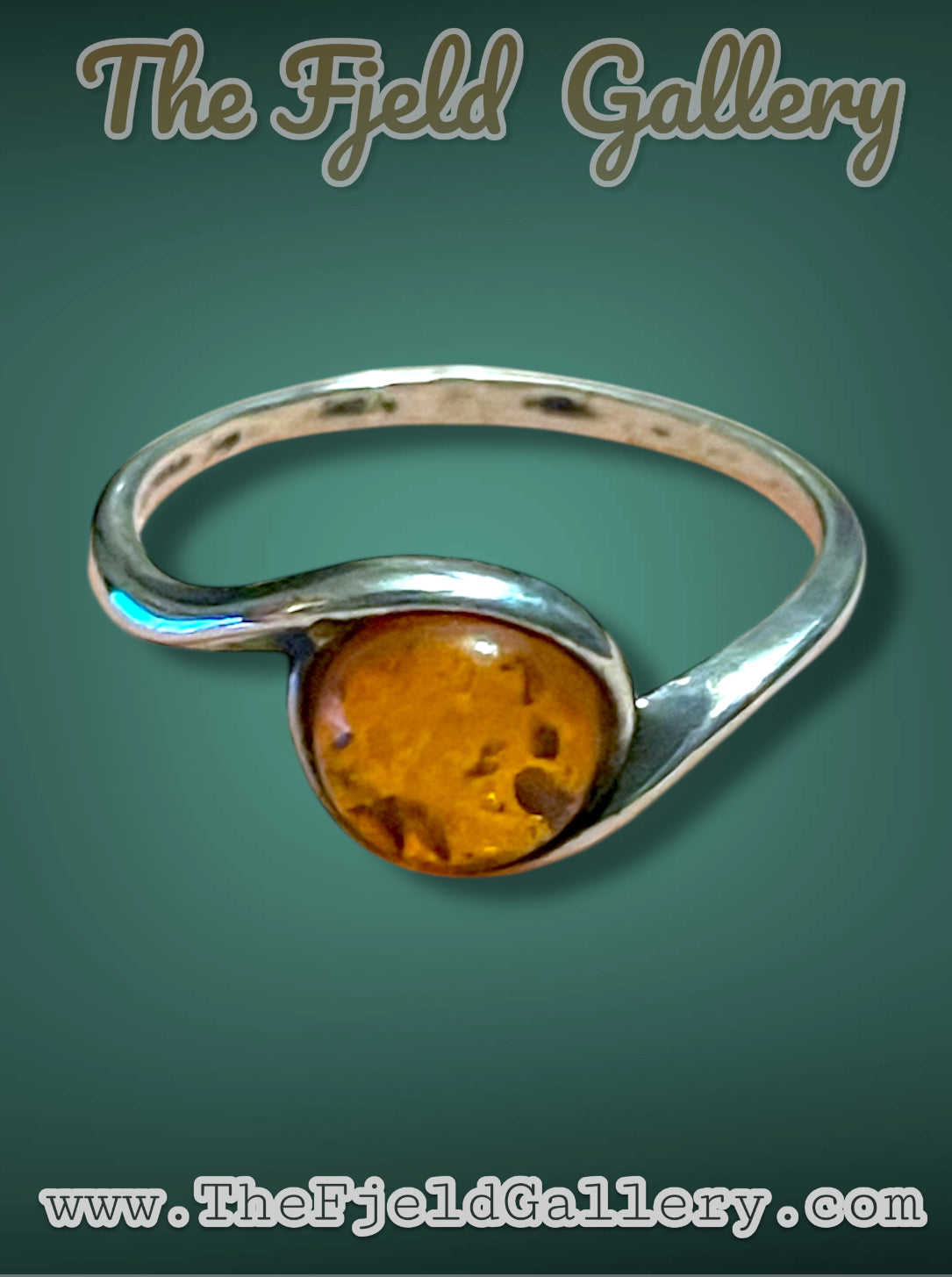 Vintage Sterling Silver Baltic Amber Modernist Ring sz 8