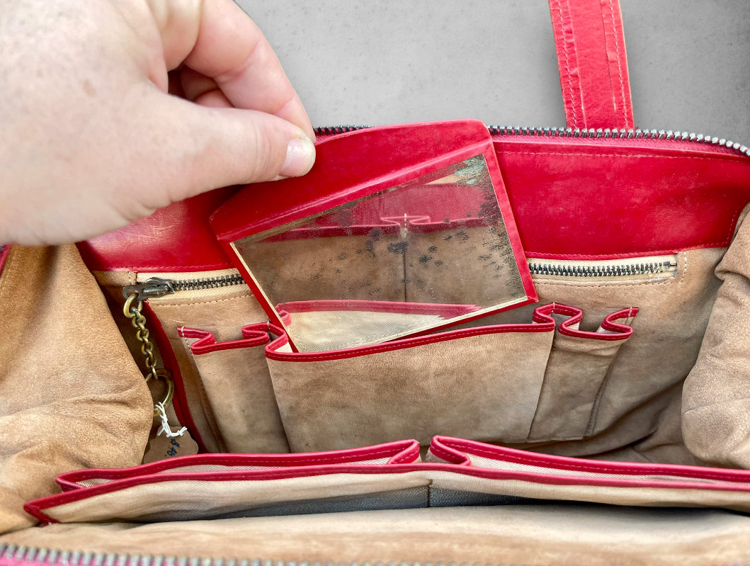 Vintage 1960’s Red Leather & Suede Handbag with Locking Clasp