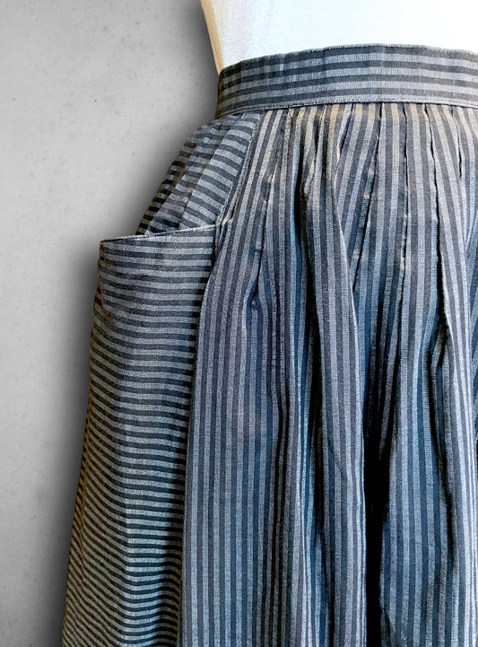 Vintage Grey & Black Stripe Pleated Bubble Skirt with Pockets