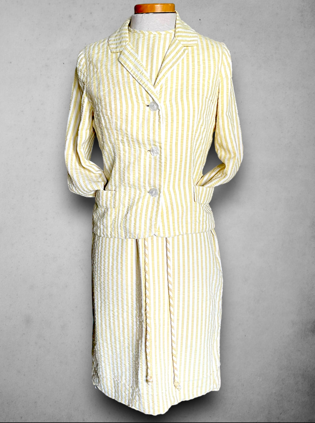 1960’s Yellow Gingham Striped Summer Dress & Blazer Set