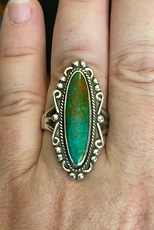 Antique Sterling Silver Turquoise Native American Long Ring