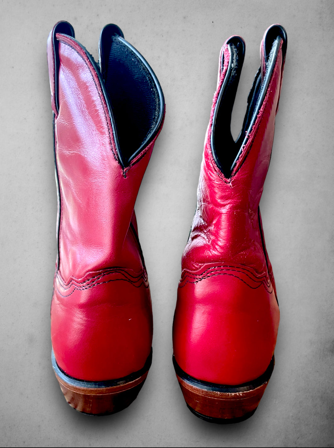 Vintage Red Leather Cowboy Crop Boot