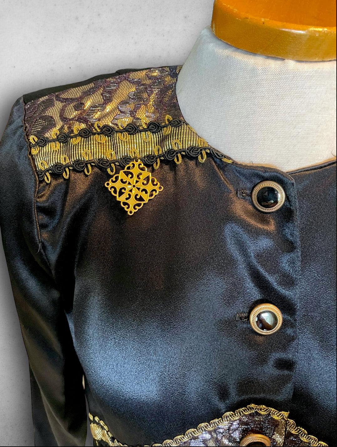 1980’s All That Jazz Black & Gold Lamé & Lace Pop Star Crop Satin Jacket