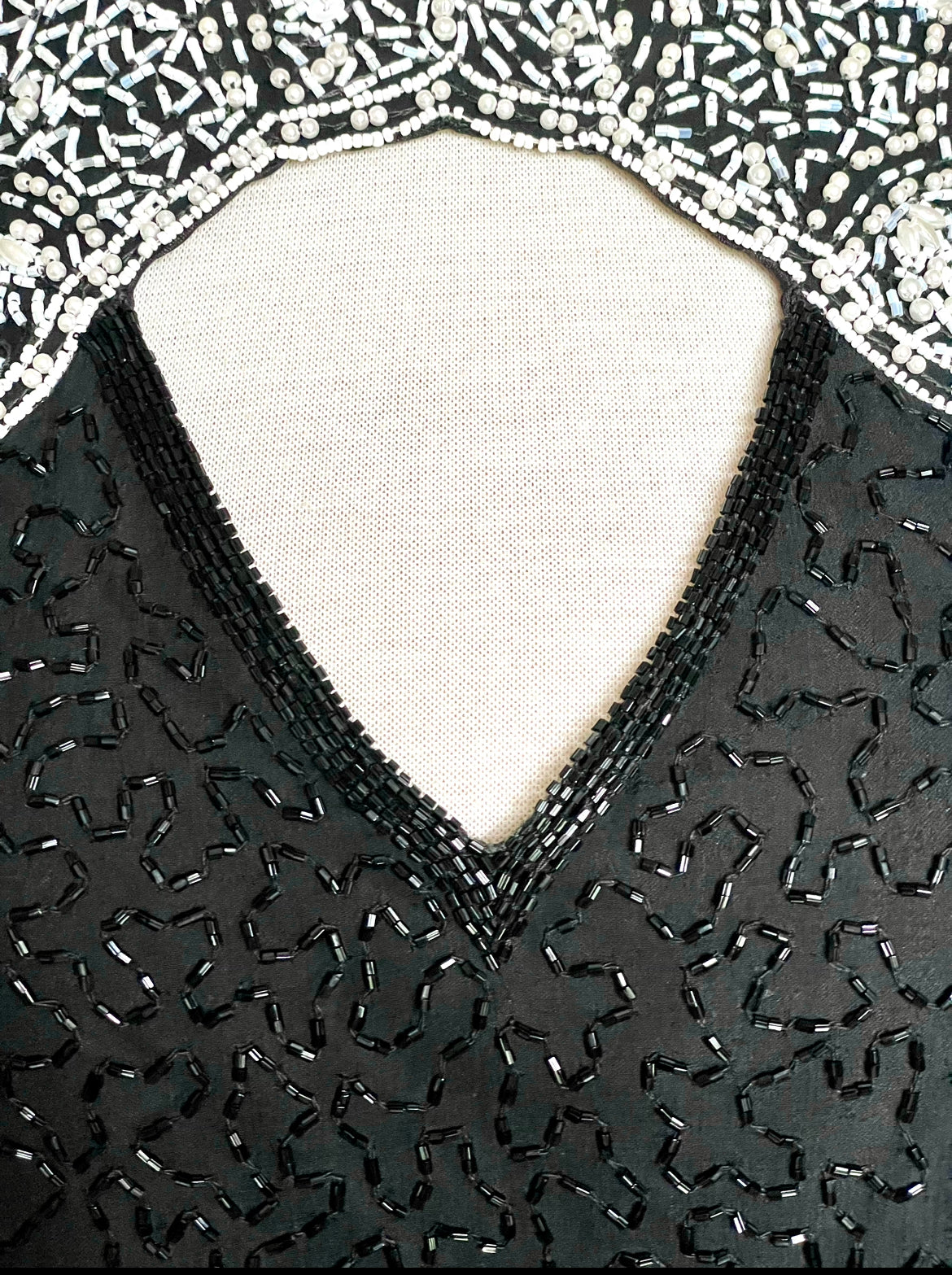 Vintage 1970’s Silk Black & White Glass Beaded, Sequin & Pearl Party Dress