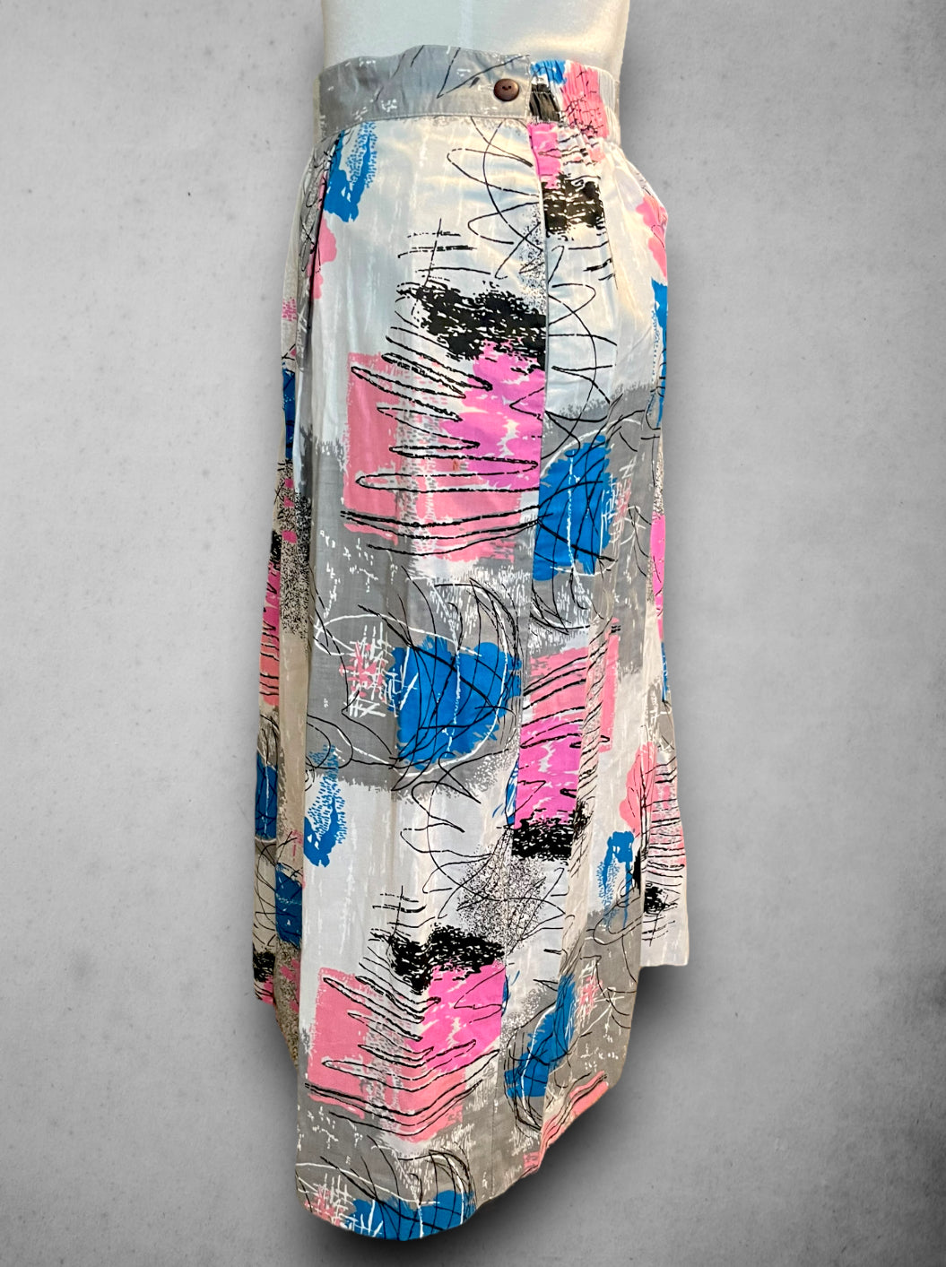 Vintage 1980’s Abstract Floral Print Pleated Long Skirt / Strapless Dress