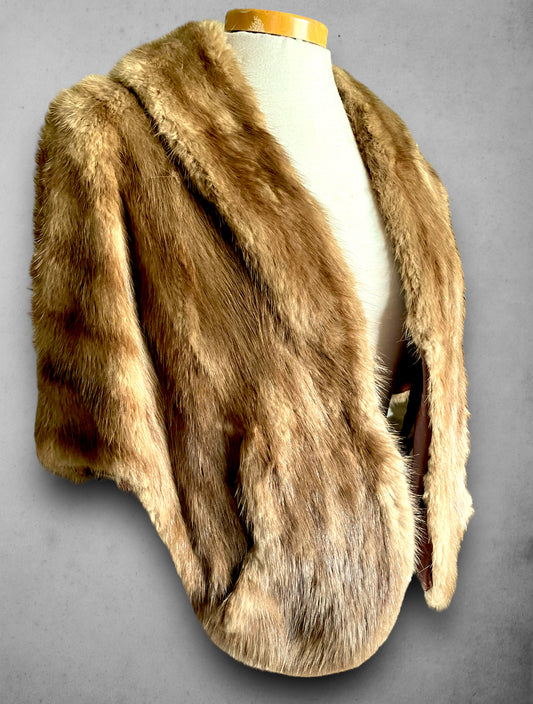 Vintage 1950’s Brown Fur Short Cape with Pockets