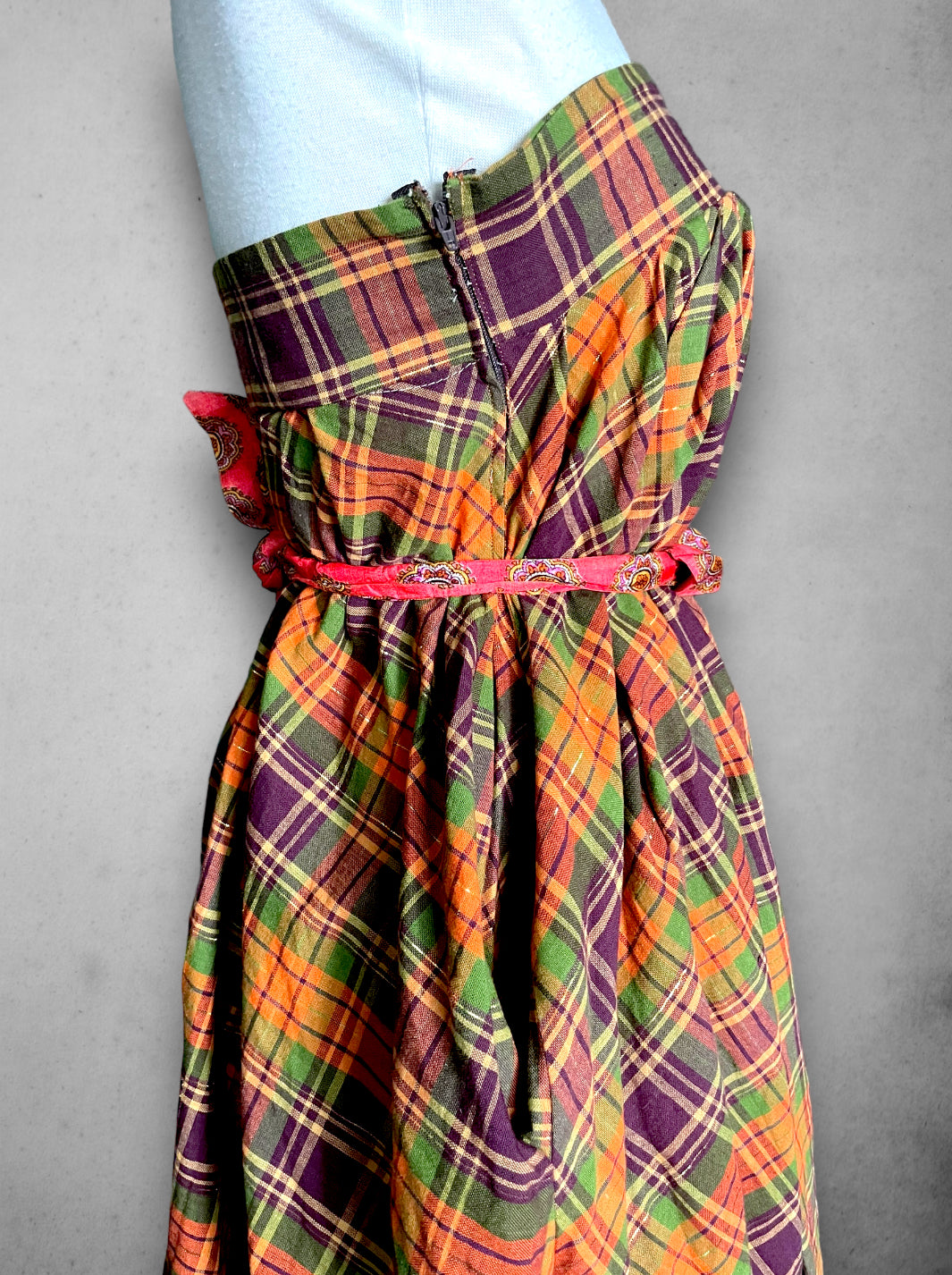 Vintage Orange, Purple, Green & Gold Tent Dress / Skirt with Pockets