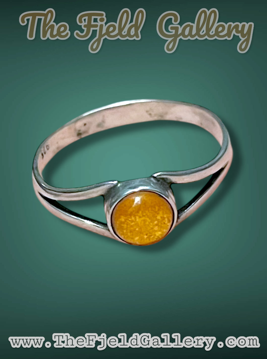 Vintage Sterling Silver Amber Bezel Set Solitaire Ring sz 9