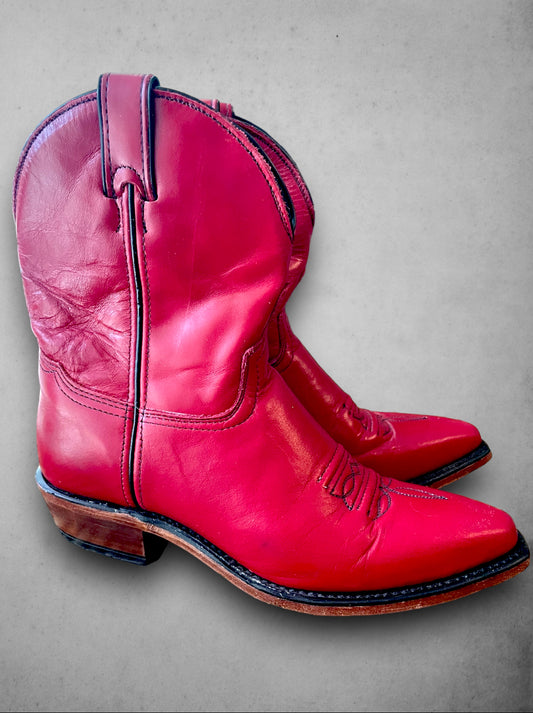 Vintage Red Leather Cowboy Crop Boot