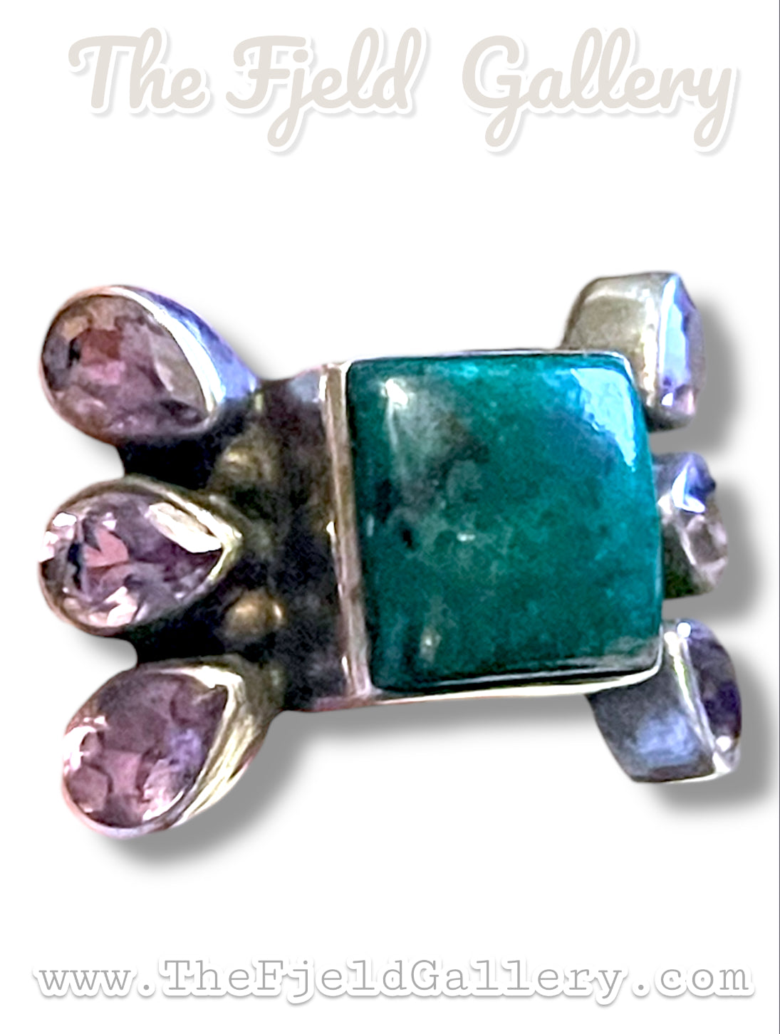 Vintage Chrysocolla & Amethyst Sterling Silver Ring Size 10