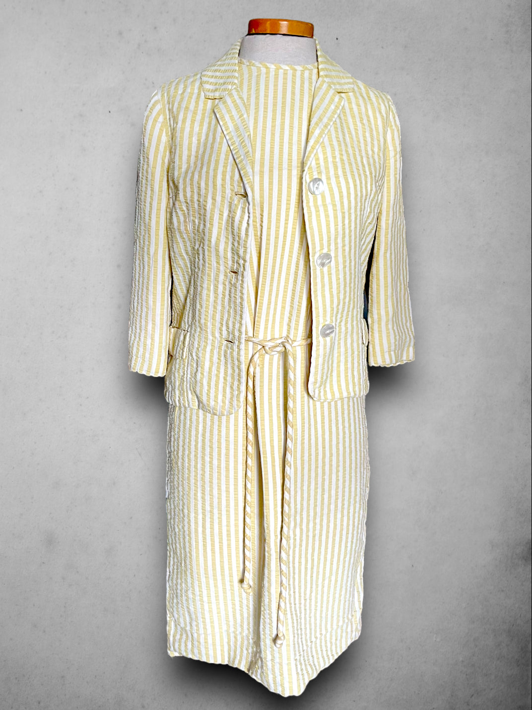 1960’s Yellow Gingham Striped Summer Dress & Blazer Set