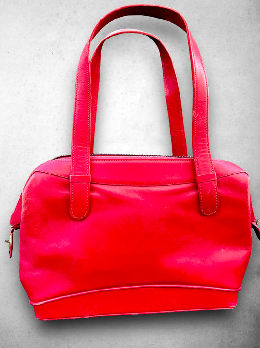 Vintage 1960’s Red Leather & Suede Handbag with Locking Clasp