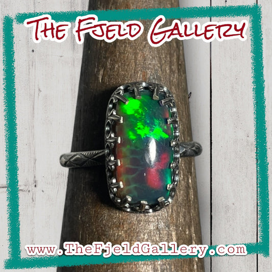 Handmade Ethiopian Black Green Opal Gemstone Sterling Ring