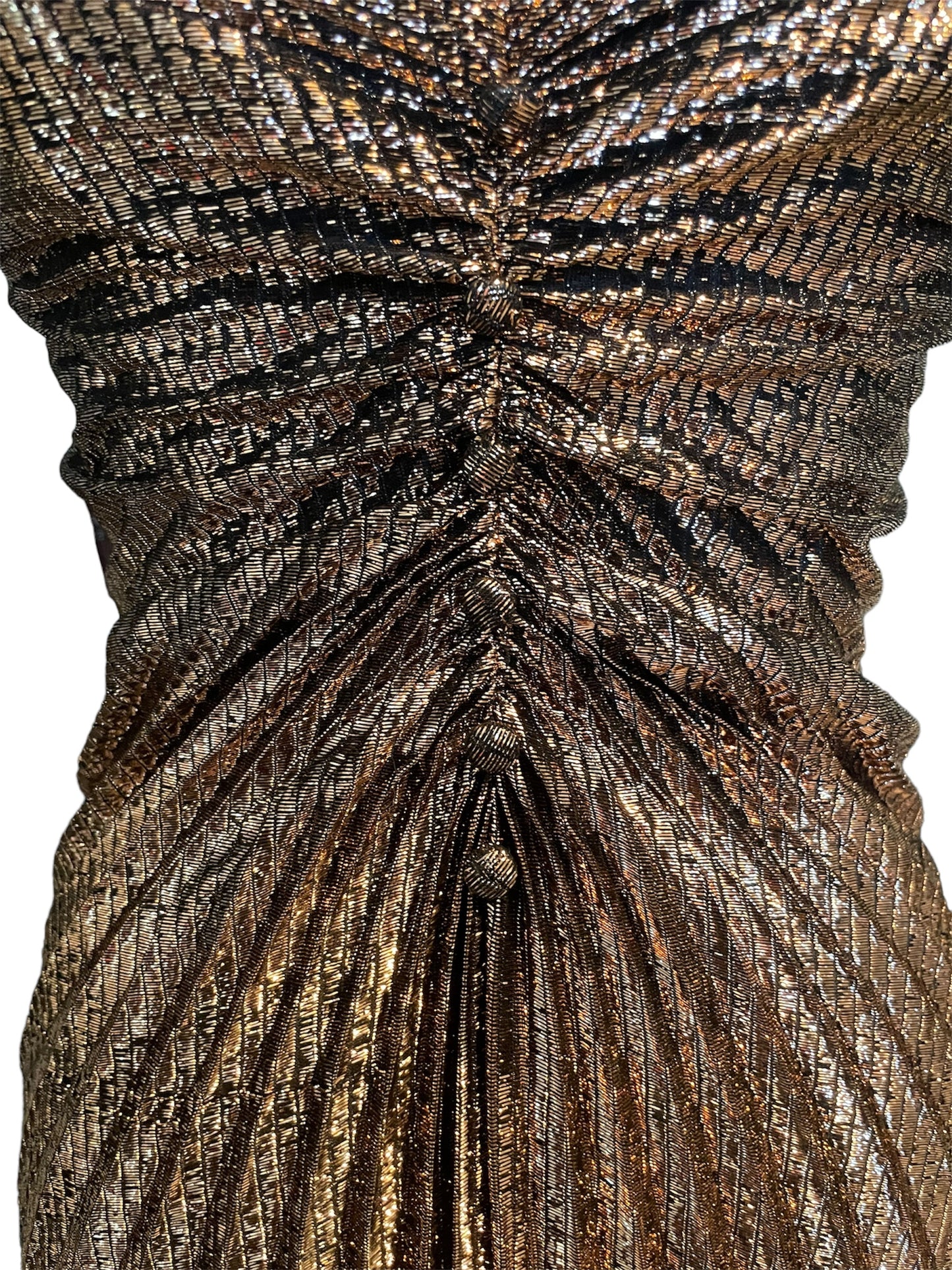 Gorgeous 1970’s Copper Gold Lamé Sunburst Pleated Party Dress