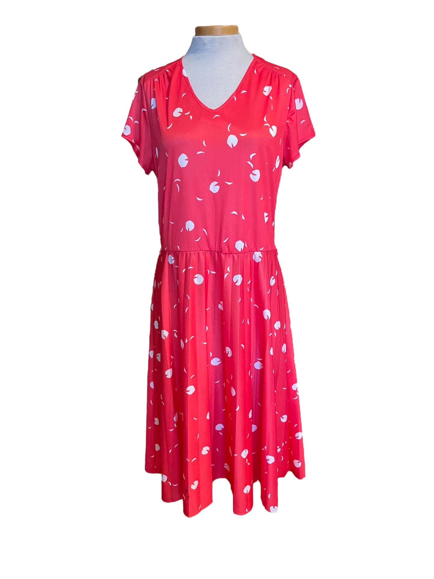 Vintage Red & White Floral Print Elastic Waist Dress