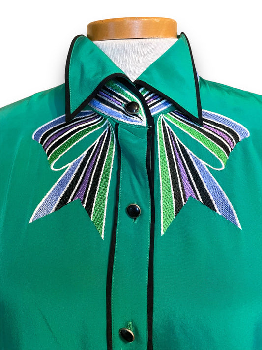 Vintage Bob Mackie Designer Silk Embroidered Long Sleeve Blouse