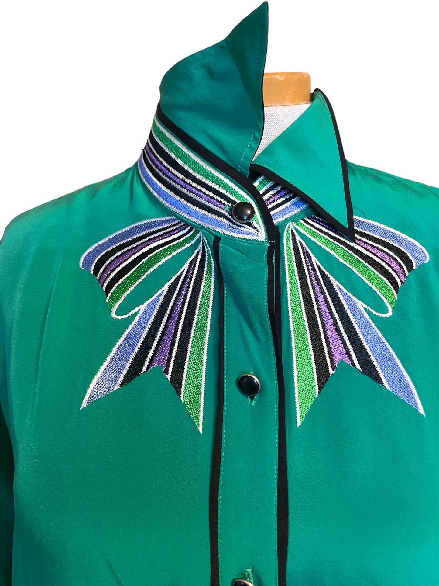 Vintage Bob Mackie Designer Silk Embroidered Long Sleeve Blouse