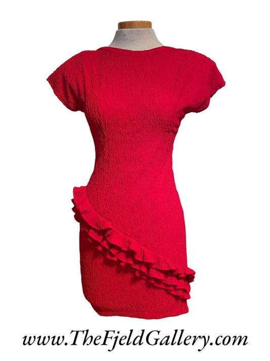 1980’s Vintage Red Party Dress with Ruffle