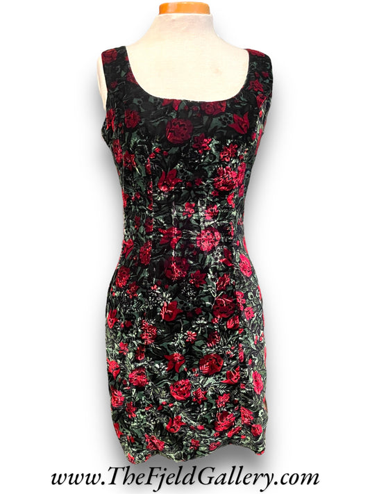 Vintage 1990’s Crush Velvet Rose Tank Top Mini Dress Contempo Casuals