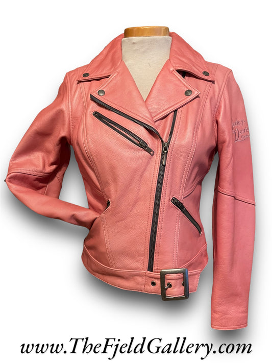 Pink Metallic Leather Harley Davidson Motorcycle Jacket