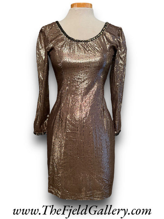 Vintage Gold Lamé, Sequin & Glitter Long Sleeve Mini Dress