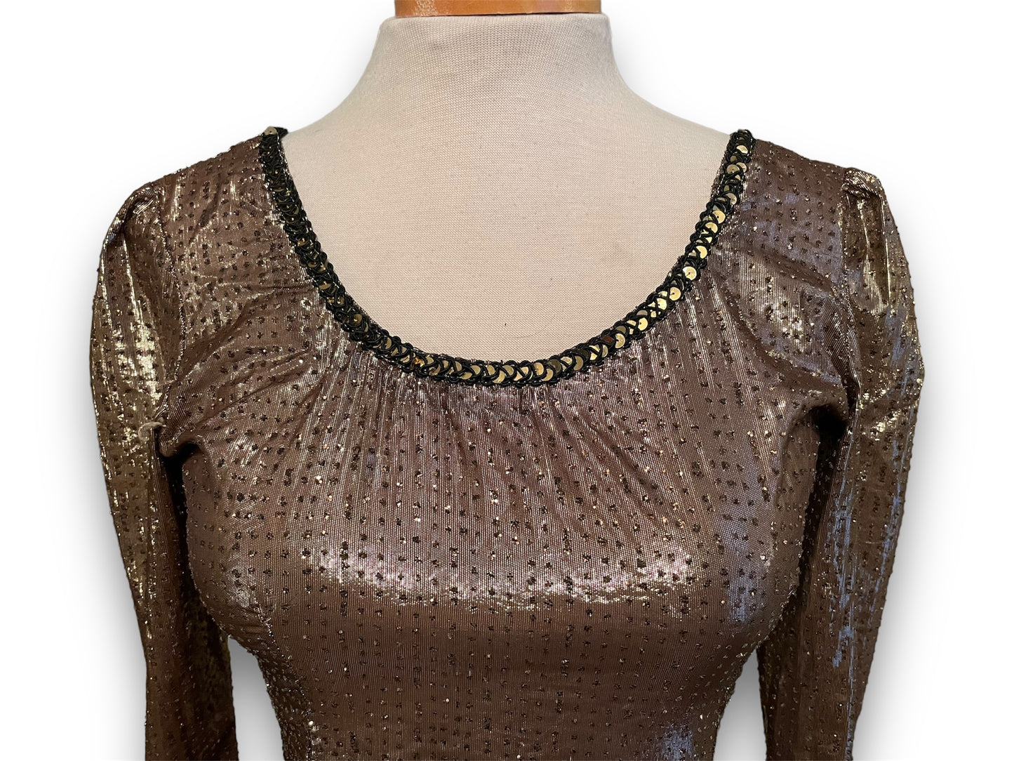 Vintage Gold Lamé, Sequin & Glitter Long Sleeve Mini Dress