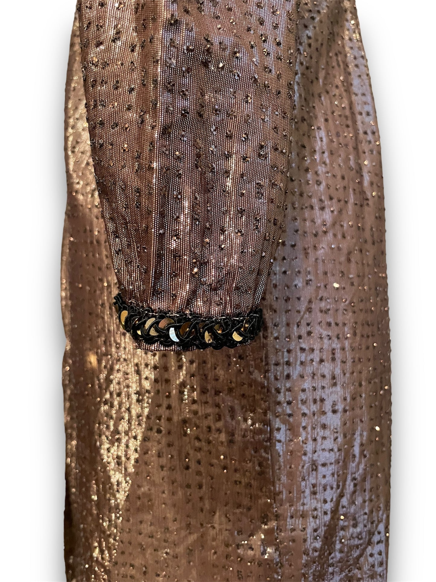 Vintage Gold Lamé, Sequin & Glitter Long Sleeve Mini Dress