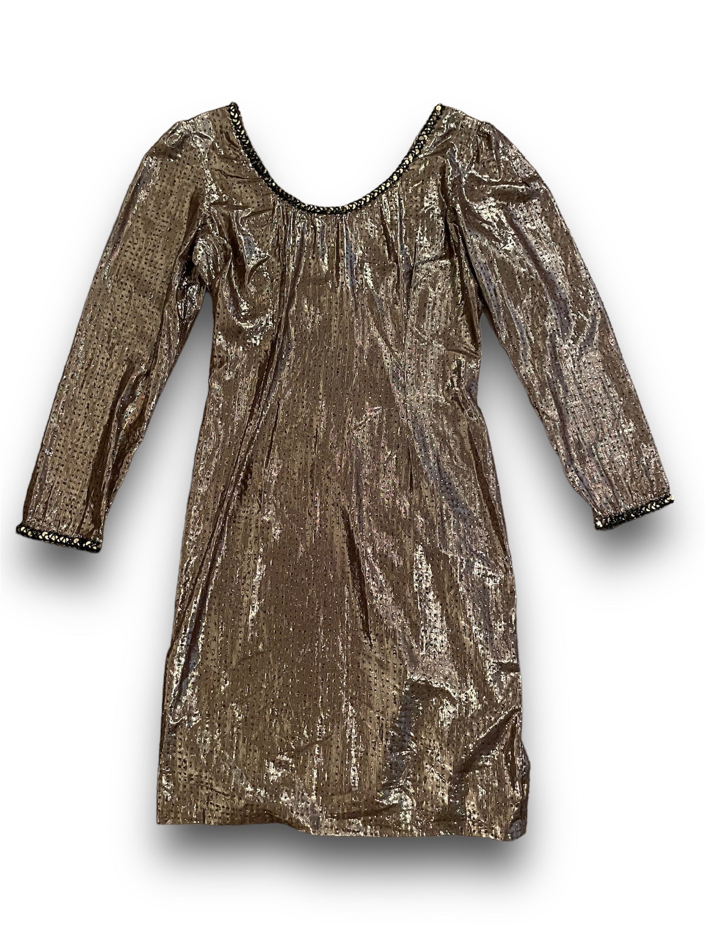 Vintage Gold Lamé, Sequin & Glitter Long Sleeve Mini Dress