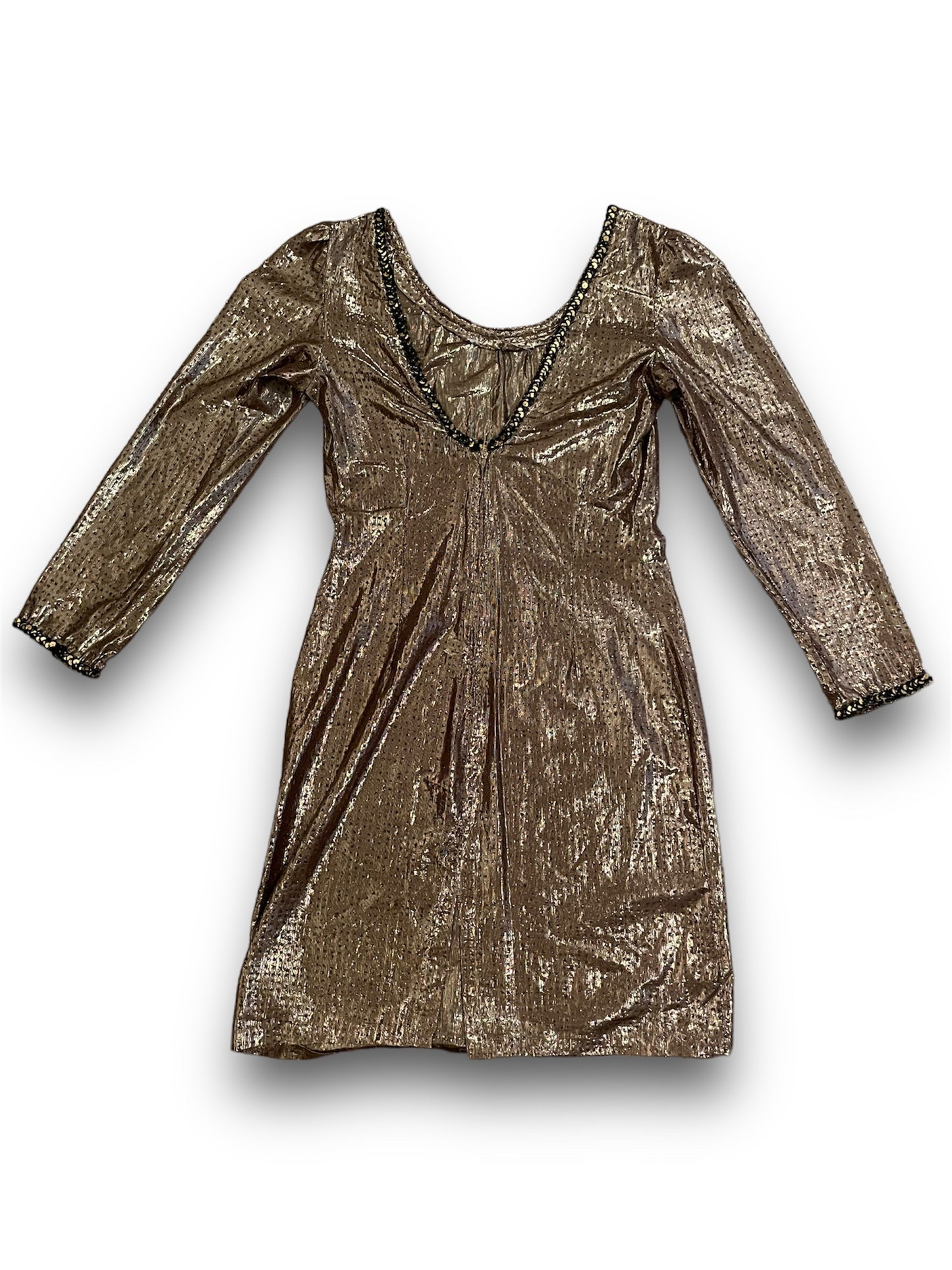 Vintage Gold Lamé, Sequin & Glitter Long Sleeve Mini Dress