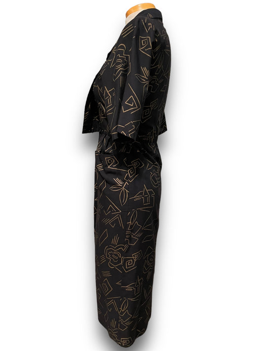 Vintage 1980’s Black & Gold Abstract Print Dress