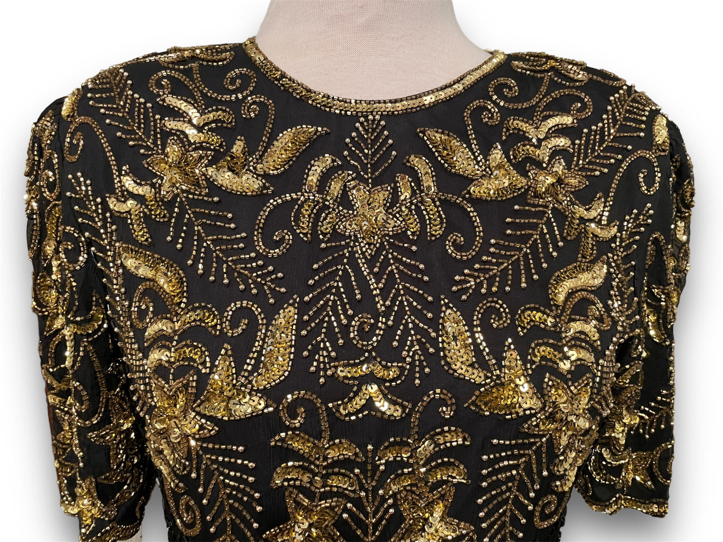 Gorgeous Vintage Beaded Black & Gold 1980’s Party Dress