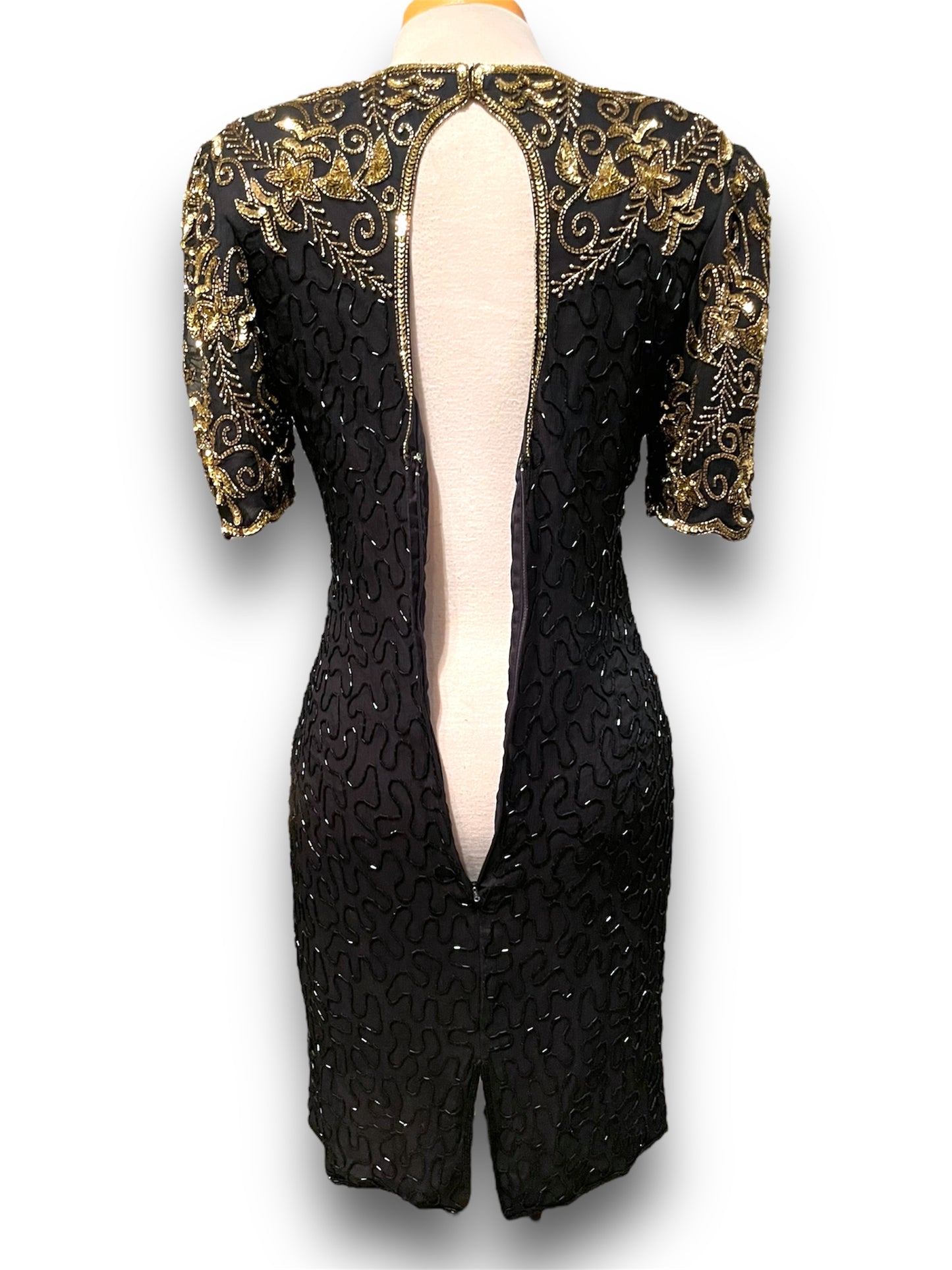 Gorgeous Vintage Beaded Black & Gold 1980’s Party Dress