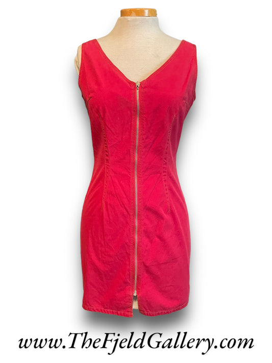 Vintage 1990’s Esprit Red Zip Front Tank Sleeve Mini Dress