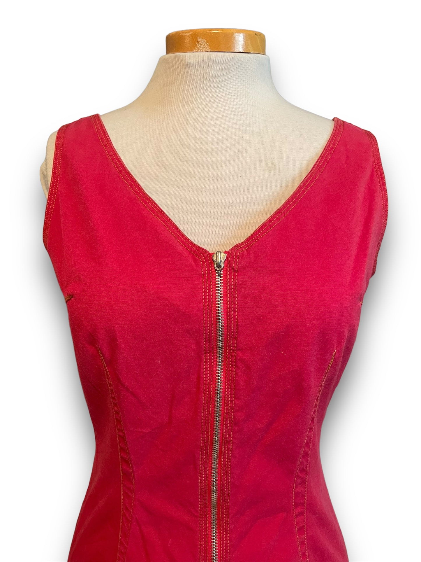 Vintage 1990’s Esprit Red Zip Front Tank Sleeve Mini Dress